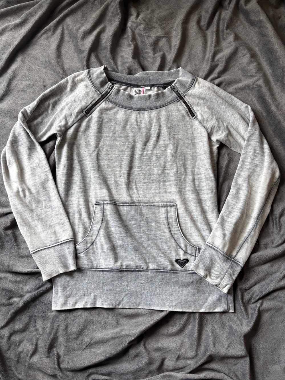 Roxy Grey Crewneck lightweight sweatshirt with Zip-Shoulder Detail